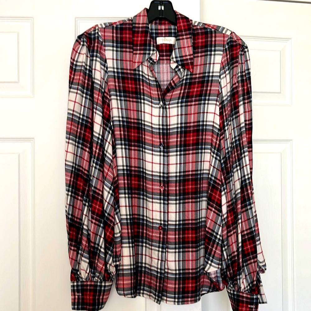Potorsyn plaid blouson sleeve button up shirt
